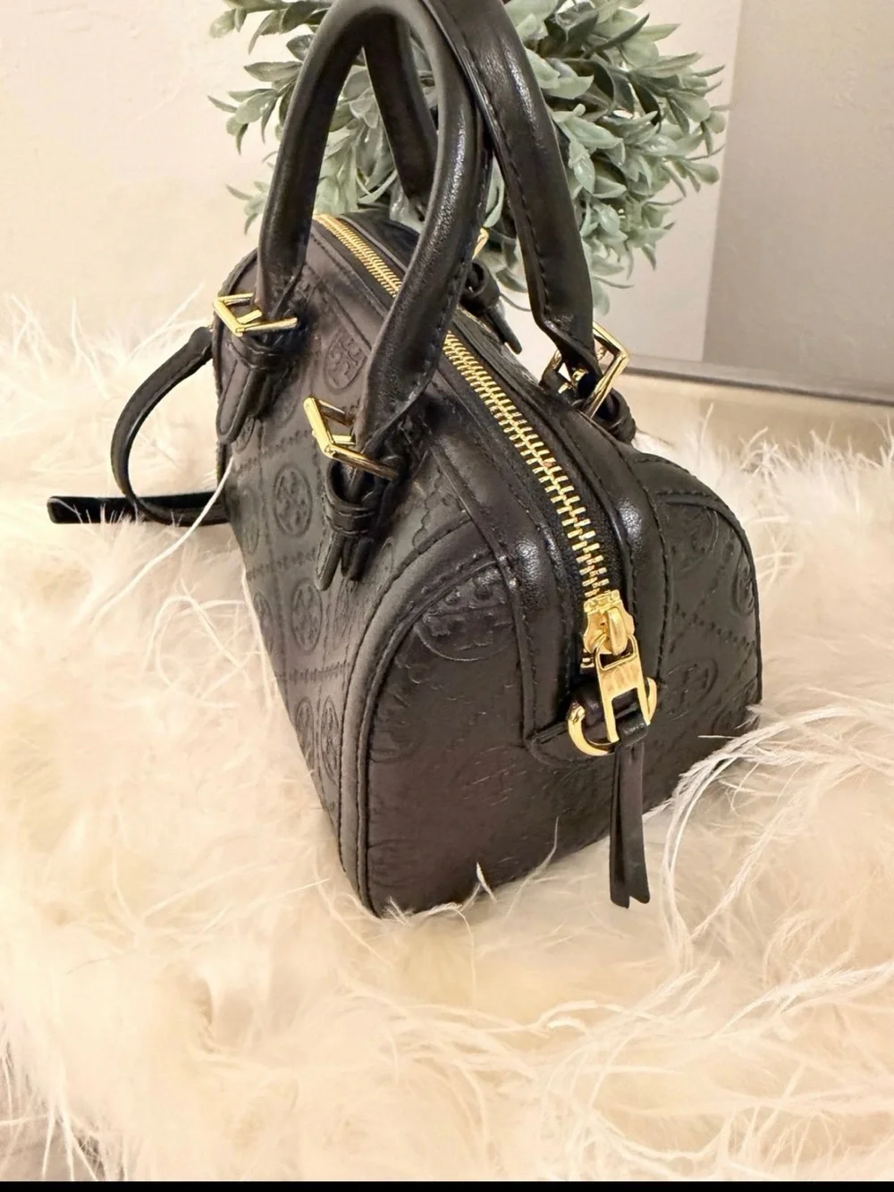 Tory Burch Petite T Monogram Leather Barrel Bag